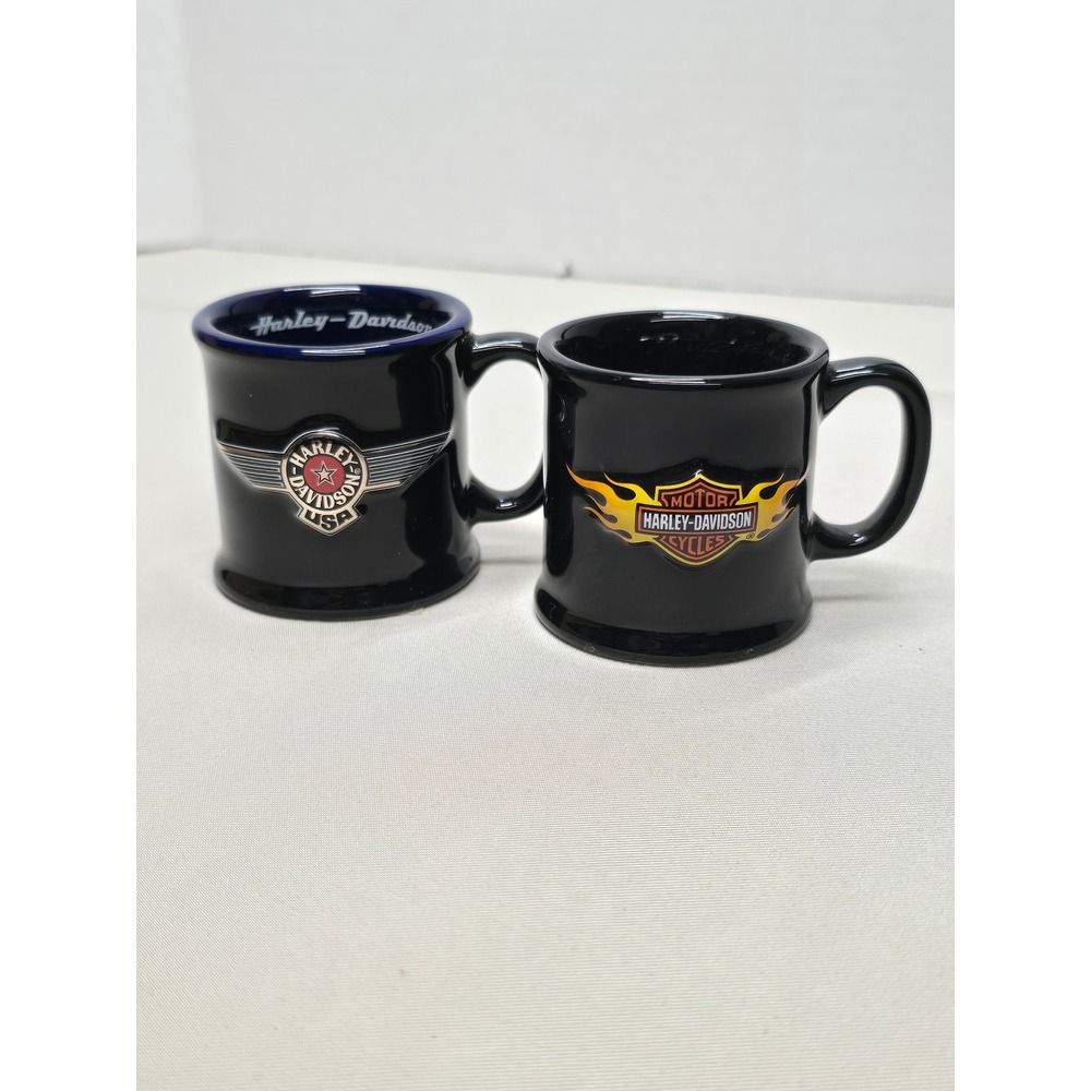 Harley-Davidson Set of 2 - 2" Shot Glasses Collectors Ceramic Mini Mug